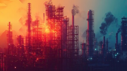 Poly industry concept, graphic of polygonal shapes representing industrial advancement and tech.