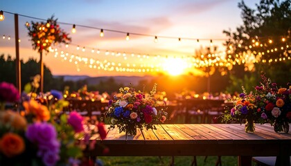 Sunset Wedding Reception with Colorful Floral Decor
