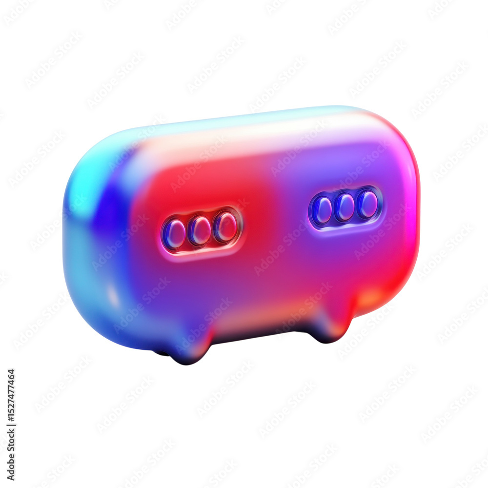Poster holographic message box icon shiny 3d speech bubble for chat notification on transparent background