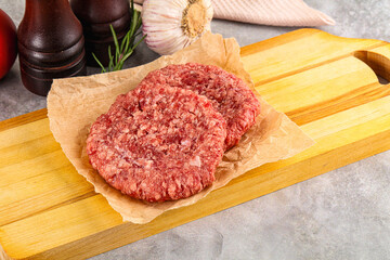 Raw round beef cutlet minced meat