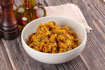 Vegan garnish - lentil with vegetables