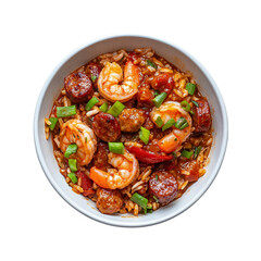 Delicious Shrimp and Sausage Jambalaya in a White Bowl