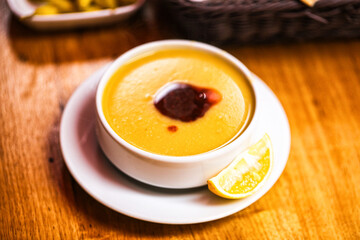 Turkish lentil cream spicy soup