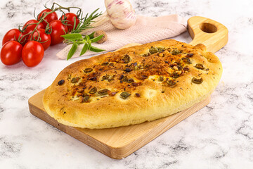 Homemade ciabatta bread with olives
