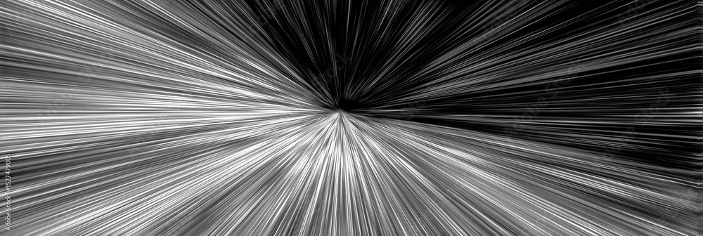 Poster abstract black and white lines radiating from a central point creating a dynamic and energetic effec