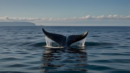 Fototapeta premium Whale fin rising from the ocean surface 