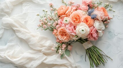 Bridal bouquet of pink roses for a romantic wedding celebration