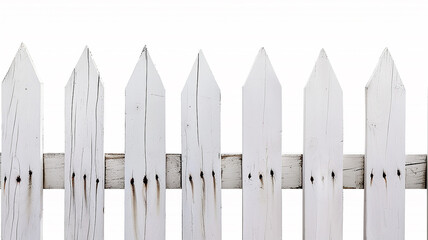 white wooden fence isolated on the background, old vintage hedge in the village