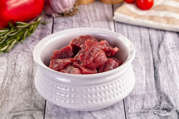 Raw beef meat cubes pieces