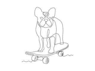 Abstract bulldog on Skateboard. continuous single line art hand drawing sketch logo