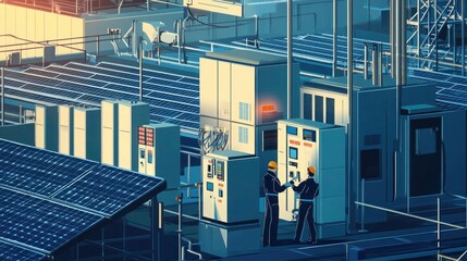 Aerial shot of a sugarcane farm with solar panels, a large water tank, and well-maintained irrigation systems