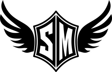 SM logo emblem with winged and shield template