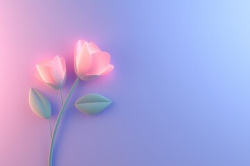 Minimalist pastel flower illustration with soft pink and blue gradient background.