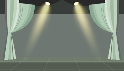Classic performance scene with curtains and spotlight for dramatic or artistic design. Theater stage background.