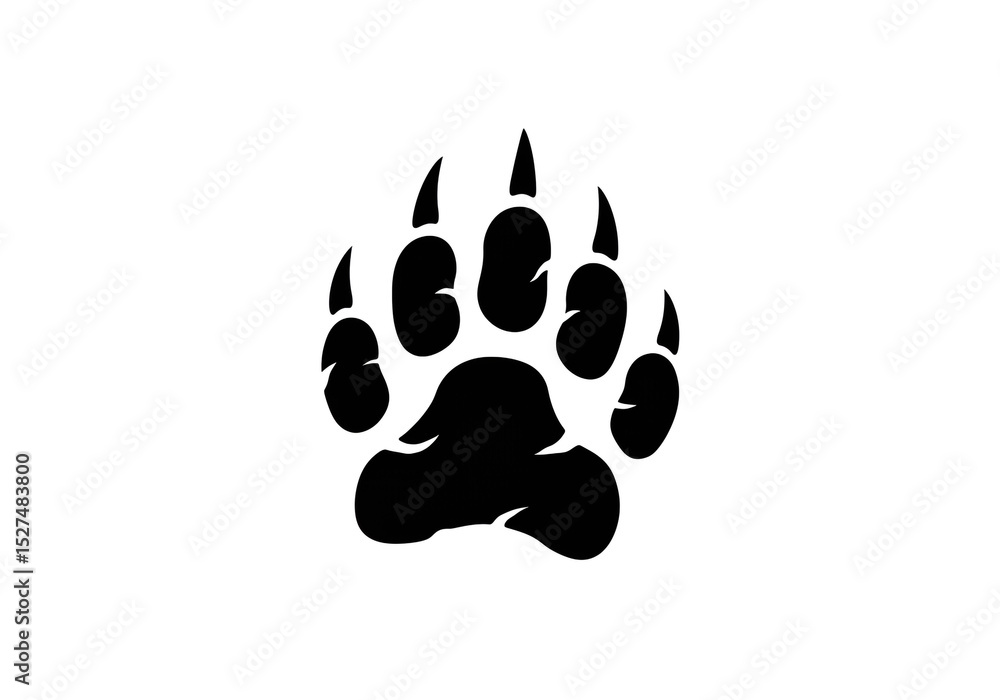 Poster isolated animal paw print with sharp claws in black and white simple design on a white background