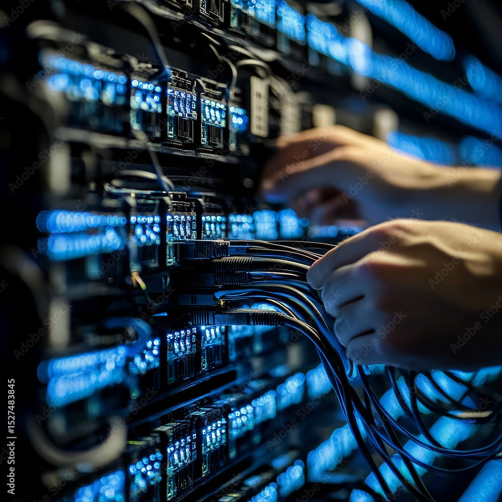 Poster network administration. businessman touch various aspects of network administration, such as configu
