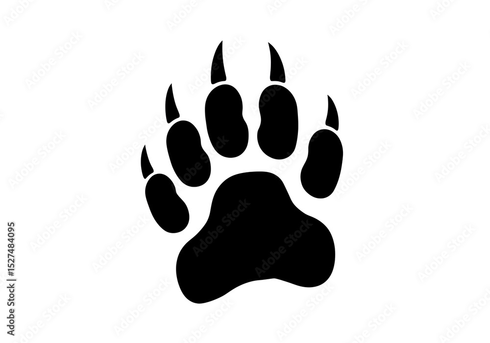 Aufkleber a black paw print with claws on a white background in a simple graphic style design element present