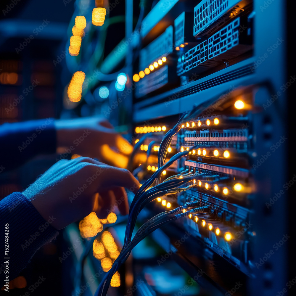 Poster network administration. businessman touch various aspects of network administration, such as configu