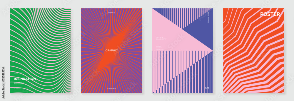 Aufkleber abstract line wave gradient poster background vector set. minimalist cover template with vibrant per