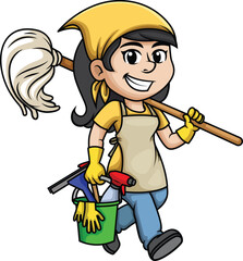 Cleaning Lady With Mop Vector Image