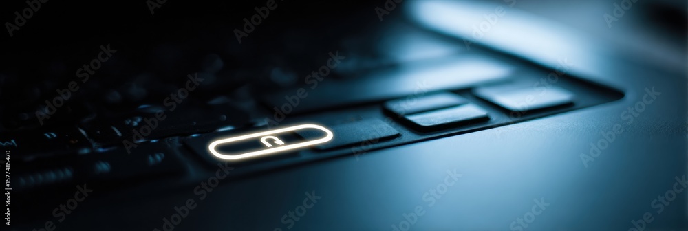 Poster fake login prompt mimicking a banking site with focus on keyboard details at night