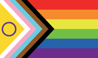 New Progress Pride Flag. New LGBTQ Rights Pride Flag. Progressive pride flag. Updated gay pride flag icon. New Intersex Inclusive LGBTQ+ rights symbol. Banner Flag for LGBT, LGBTQ or LGBTQIA+ Pride