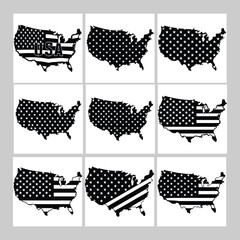 Creative 4th of July vector set with multiple USA map styles—ideal for printable materials, scrapbooking, and decorative layouts.