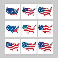 USA map silhouette with 4th of July decorations—perfect for patriotic t-shirt designs, postcards, banners, and holiday-themed branding.