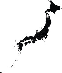 Fototapeta premium black silhouette map of japan with islands and regional borders isolated on white background for graphic design use