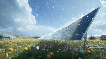 Aerial shot of a sugarcane farm with solar panels, a large water tank, and well-maintained irrigation systems