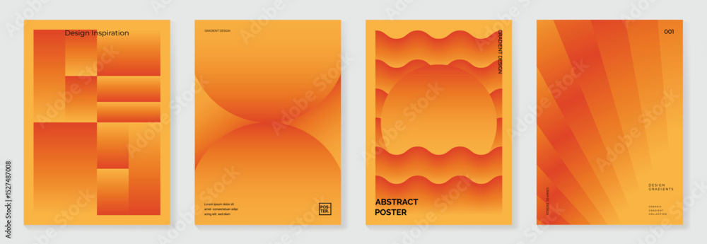 Poster autumn gradient poster background vector set. minimalist cover template with geometric shape. ideal 