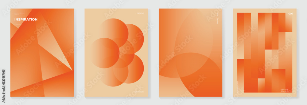 Poster autumn gradient poster background vector set. minimalist cover template with geometric shape. ideal 