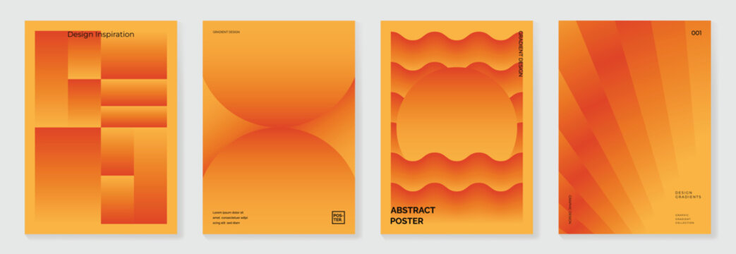 Autumn gradient poster background vector set. Minimalist cover template with geometric shape. Ideal design for social media, banner, autumn season card.