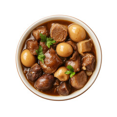 Delicious Bowl of Pork Stew with Hard-Boiled Eggs and Mushrooms