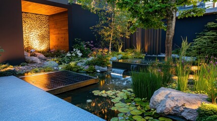 Aerial shot of a sugarcane farm with solar panels, a large water tank, and well-maintained irrigation systems