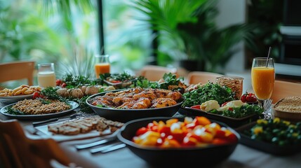 Festive family meal, vibrant array of dishes
