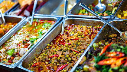 Thai street food sold at Banzaan Fresh Market in Patong, Phuket