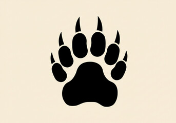 A graphic illustration of a black bear paw print on a light beige background in a flat style