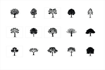 set of silhouettes of trees