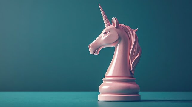 Startup Business Metaphor, Unicorn Chess Piece with Business Elements, Innovation Symbol