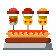 Three gourmet hot dogs with unique toppings