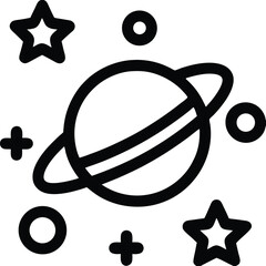 Abstract Saturn Planet Icon with Stars and Orbiting Elements