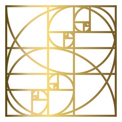 Golden Ratio with Gold Gradient , Phi, Fibonacci Sequence Illustration, Mathematical, Architectural Pattern, Sacred Geometry Clipart