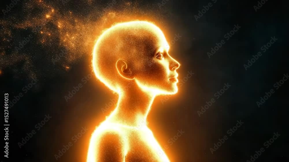 Poster digital silhouette morphs into smiling human: visualizing identity, ai, and transformation within vi