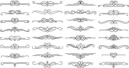 Collection of elegant and decorative line borders and dividers in a classic black and white vector style