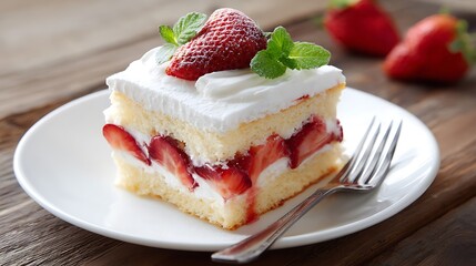 Strawberry Shortcake with Whipped Cream and Mint Garnish