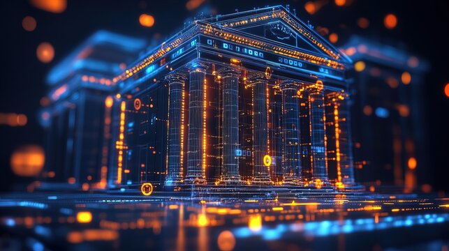 A glowing cyber security system protecting online banking transactions