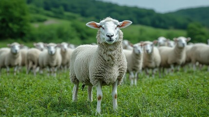 Obraz premium Flock of sheep in a grassy field