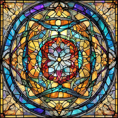Psychedelic Swirl in Stained Glass: Geometric Abstraction Art