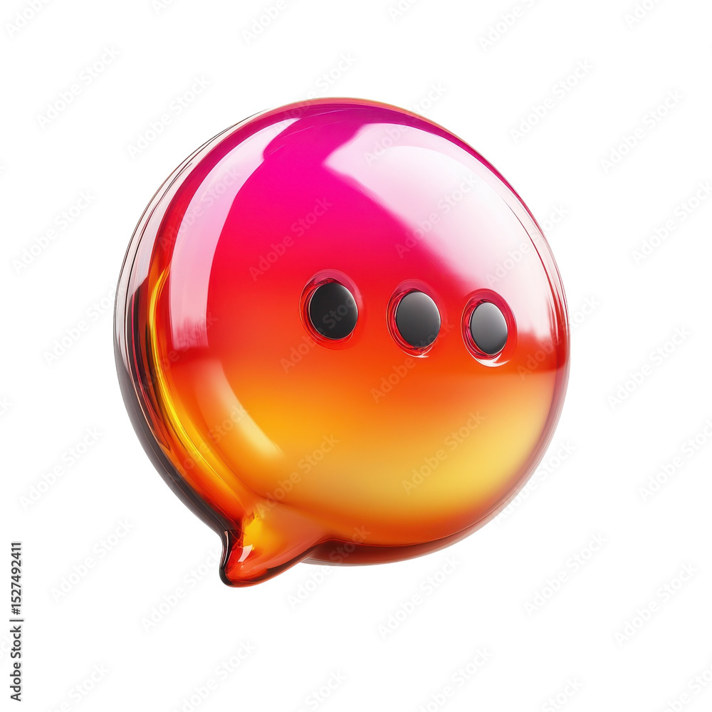 Poster Glossy Message Bubble with Gradient Three Dots Modern Design Communication on transparent background